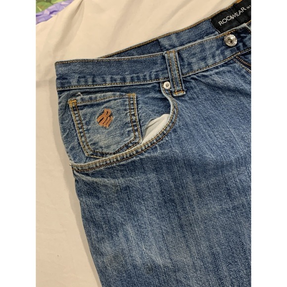 Vintage Rocawear Y2K Blue Jeans 40x28 Embroidered Streetwear Skate Baggy 90s - Picture 5 of 10